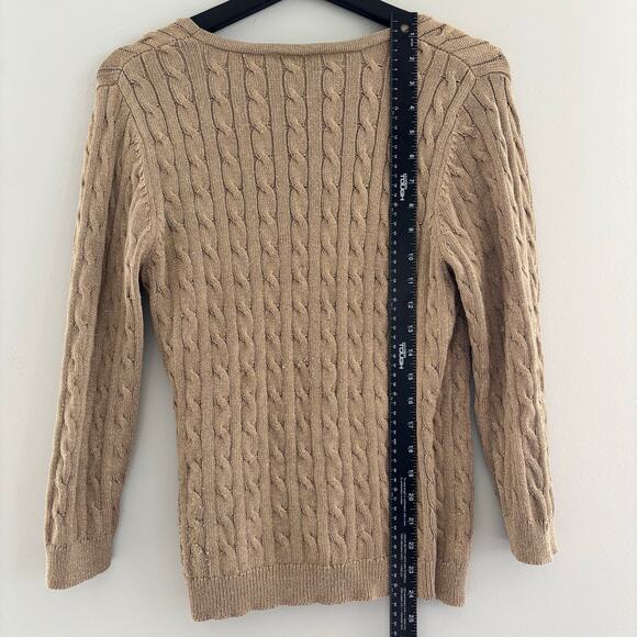 Ann Taylor Cable Knit Silk Blend Wrap V Neck Sweater in Metallic Gold Size M - Picture 5 of 7